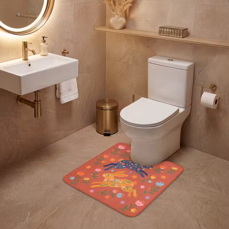 WC Mat - Konijn - Bloemen - Folk Art - Kleurrijk - Dieren — 3