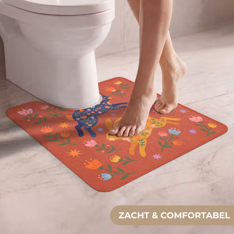 WC Mat - Konijn - Bloemen - Folk Art - Kleurrijk - Dieren — 5