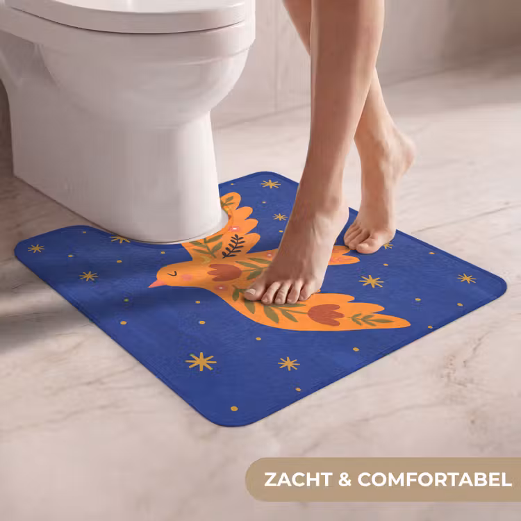 WC Mat - Vogel - Bloemen - Decoratief - Oranje - Blauw — 5