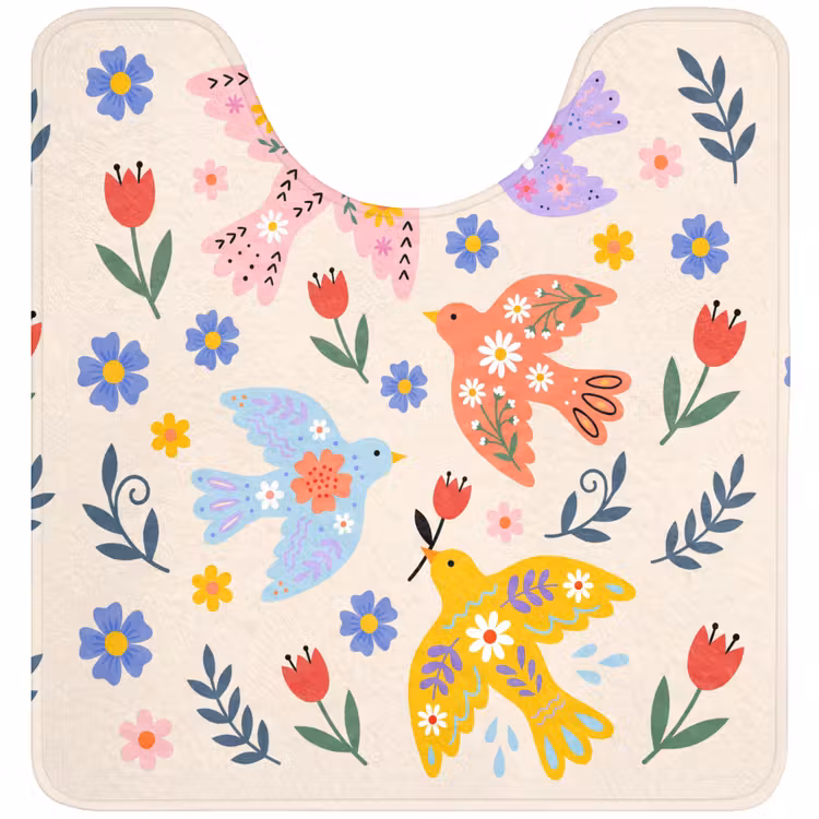WC Mat - Vogel - Bloemen - Folk - Kleurrijk - Dieren — 1