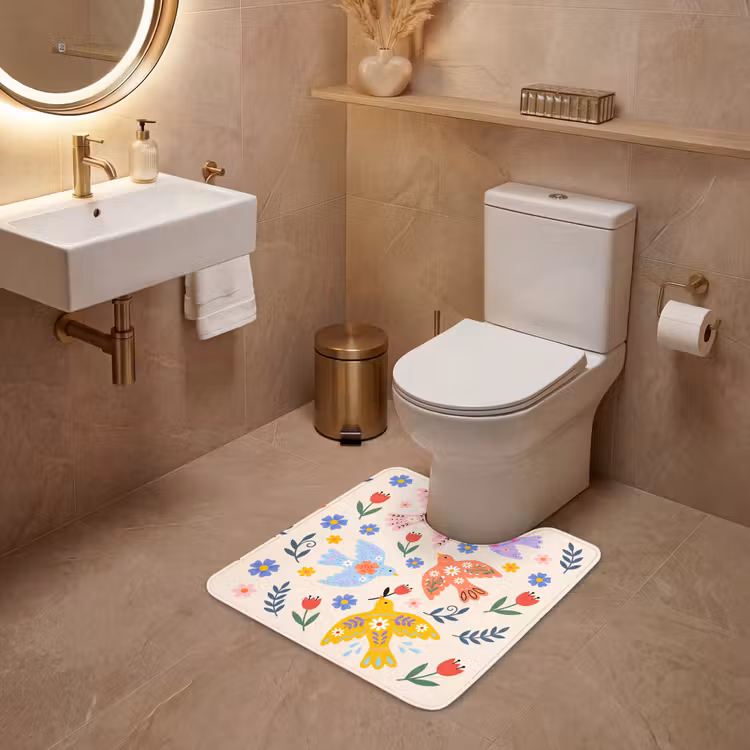 WC Mat - Vogel - Bloemen - Folk - Kleurrijk - Dieren — 3