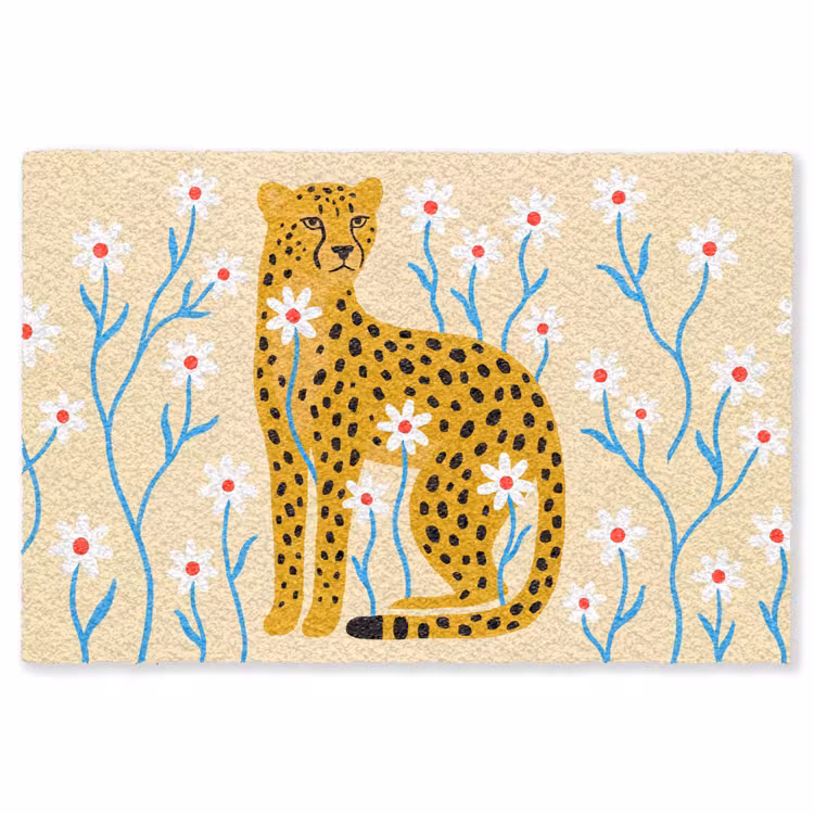 Vloerkleed - Dieren - Jachtluipaard - Bloemen - Modern - Geel — 1