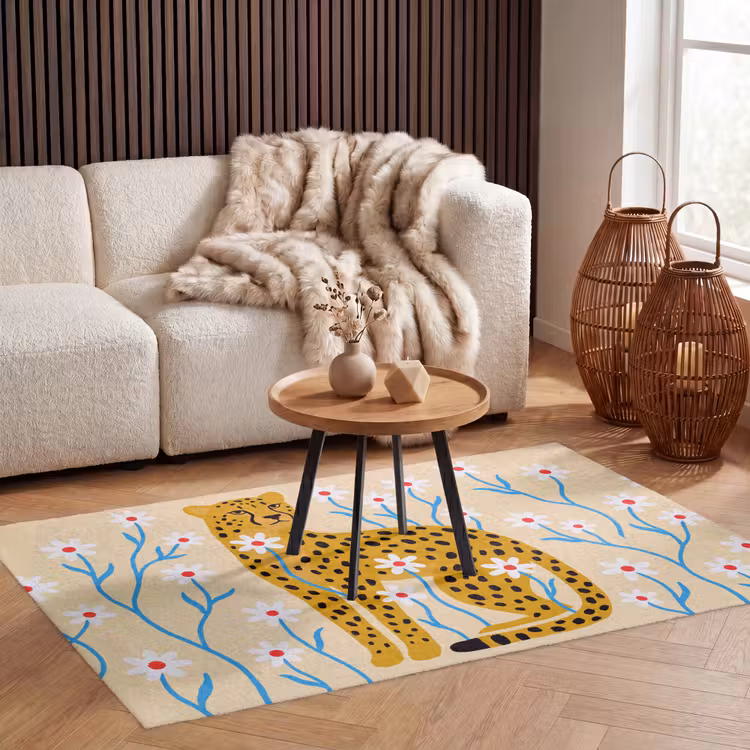 Vloerkleed - Dieren - Jachtluipaard - Bloemen - Modern - Geel — 3