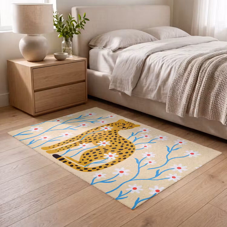 Vloerkleed - Dieren - Jachtluipaard - Bloemen - Modern - Geel — 5