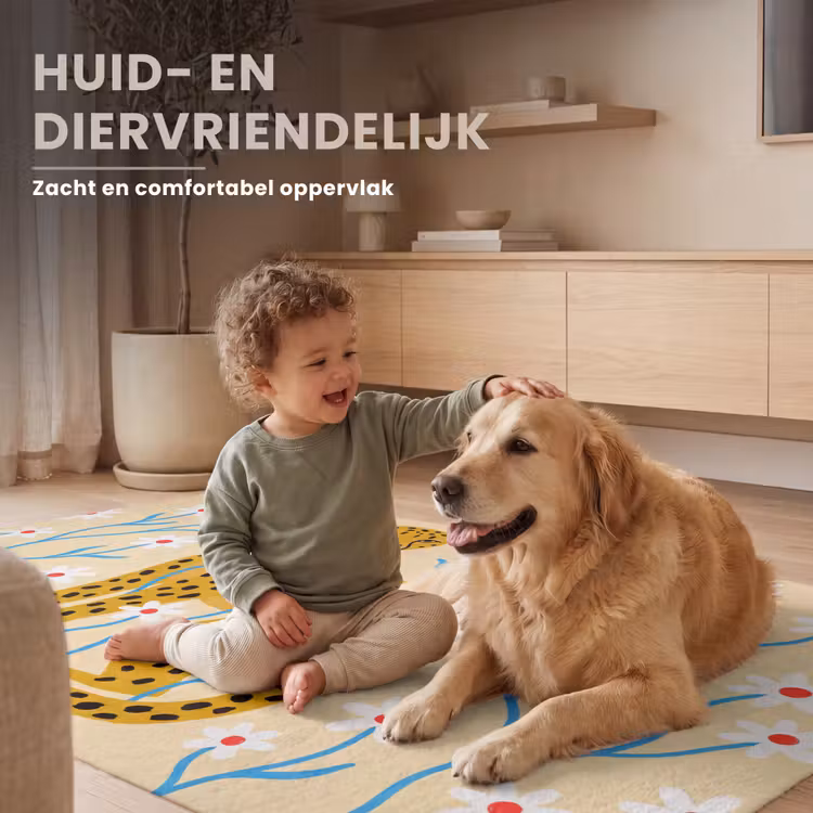 Vloerkleed - Dieren - Jachtluipaard - Bloemen - Modern - Geel — 6