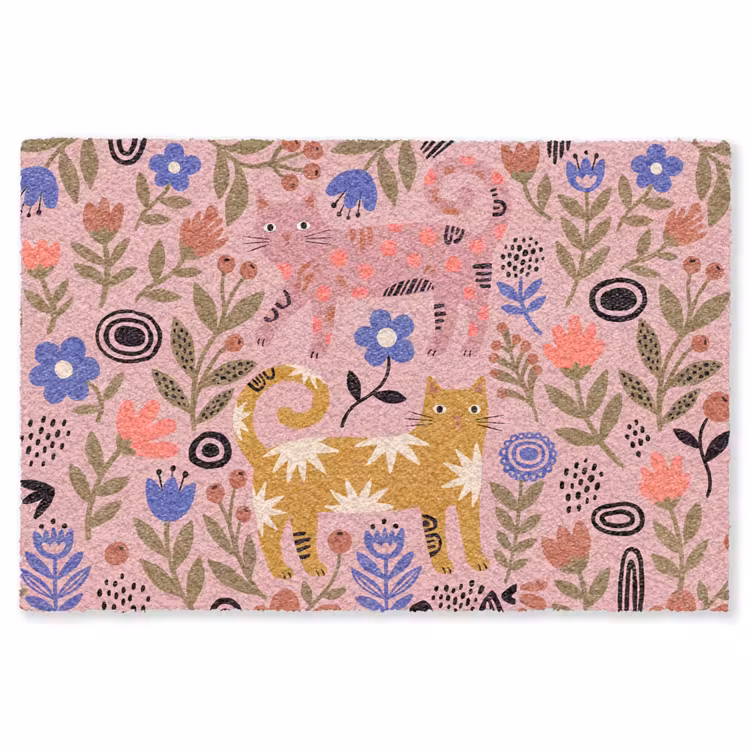 Vloerkleed - Kat - Bloemen - Dieren - Modern - Roze — 1