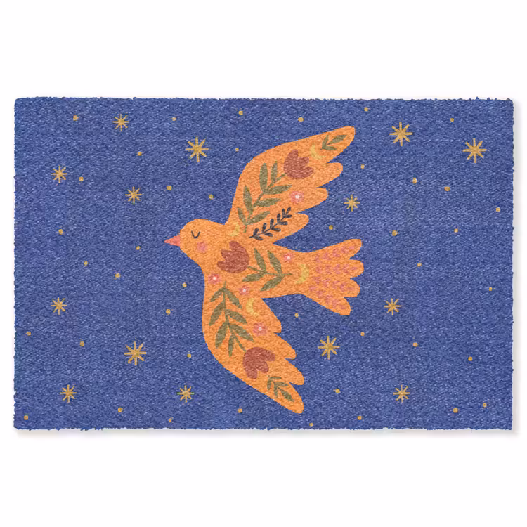 Vloerkleed - Vogel - Bloemen - Decoratief - Oranje - Blauw — 1