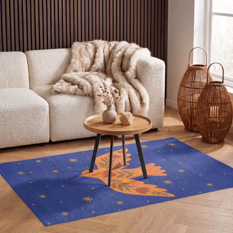 Vloerkleed - Vogel - Bloemen - Decoratief - Oranje - Blauw — 3