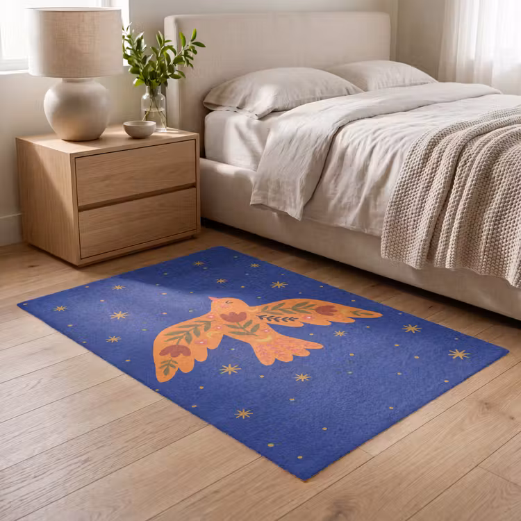 Vloerkleed - Vogel - Bloemen - Decoratief - Oranje - Blauw — 5