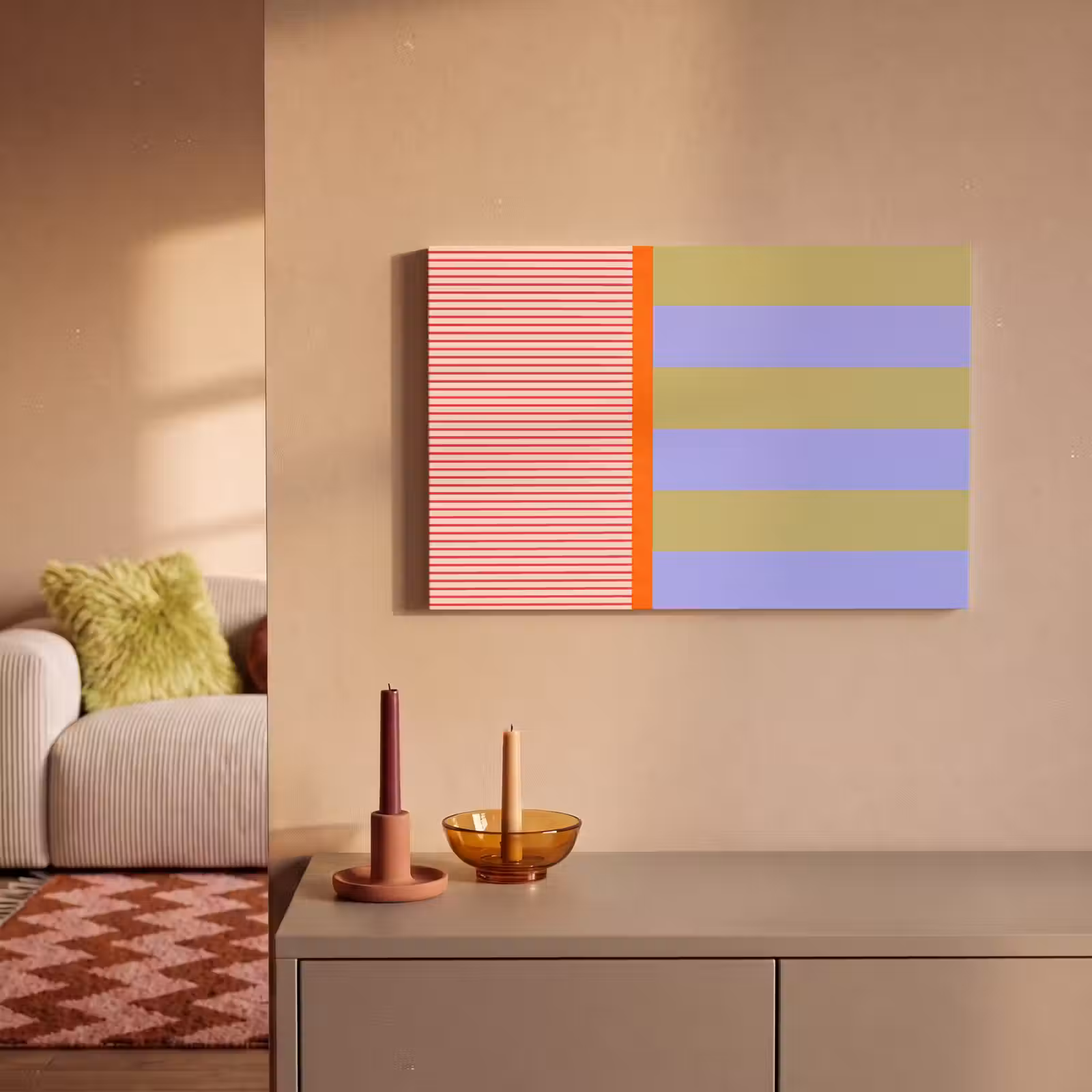 Canvas schilderij - Abstract - Geometrie - Strepen - Blokken - Rood — 1