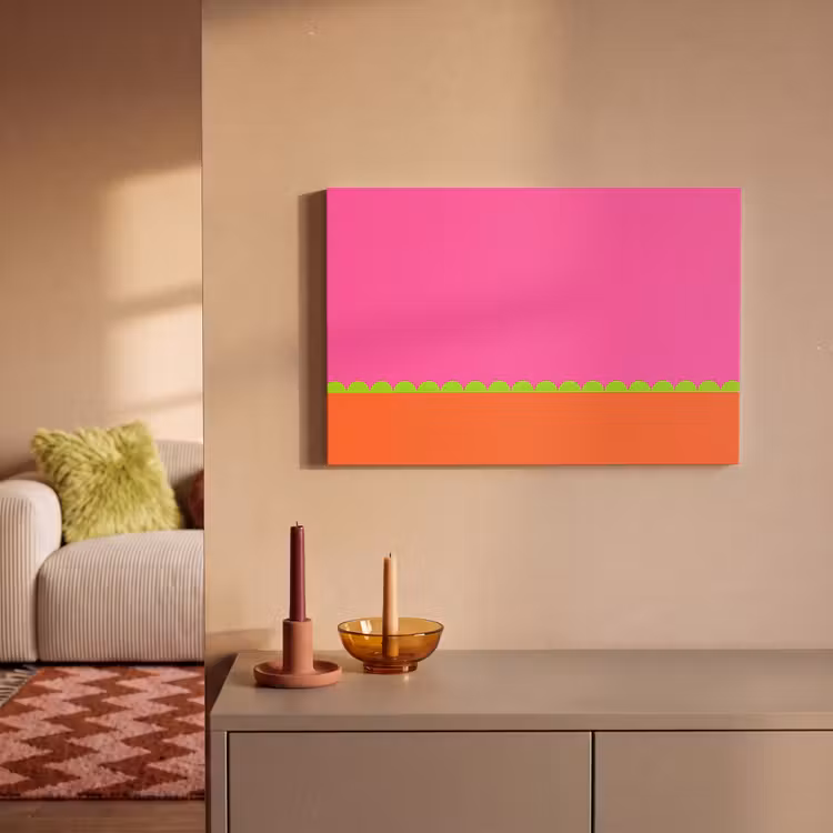 Canvas schilderij - Abstract - Geometrisch - Kleurblokken - Roze - Oranje — 1