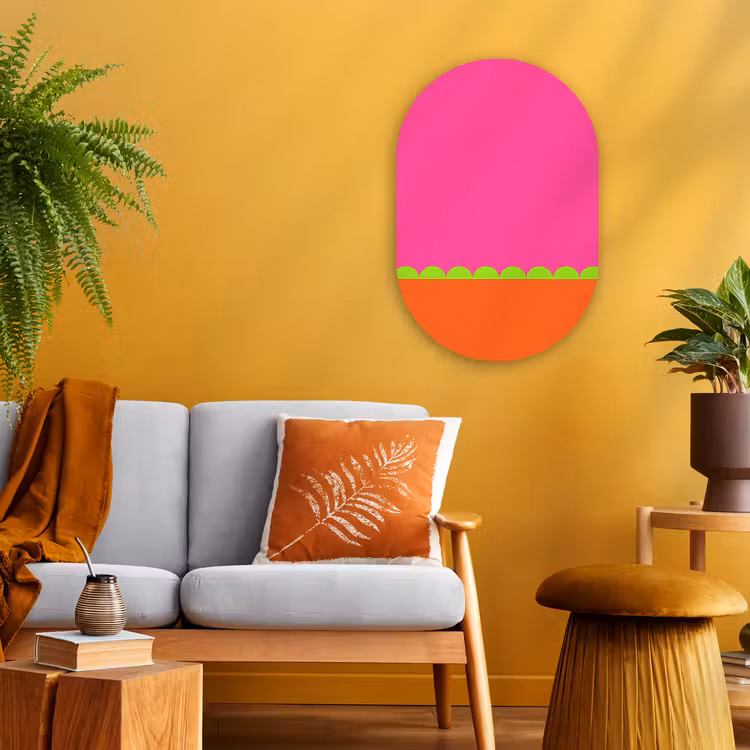 Muurovaal - Abstract - Geometrisch - Kleurblokken - Roze - Oranje — 1