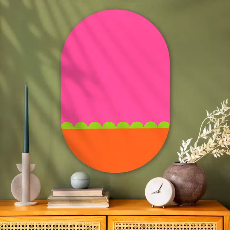Muurovaal glas - Abstract - Geometrisch - Kleurblokken - Roze - Oranje — 2