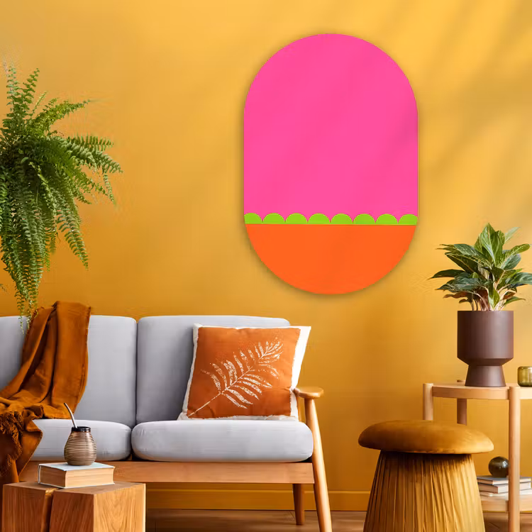 Muurovaal glas - Abstract - Geometrisch - Kleurblokken - Roze - Oranje — 3