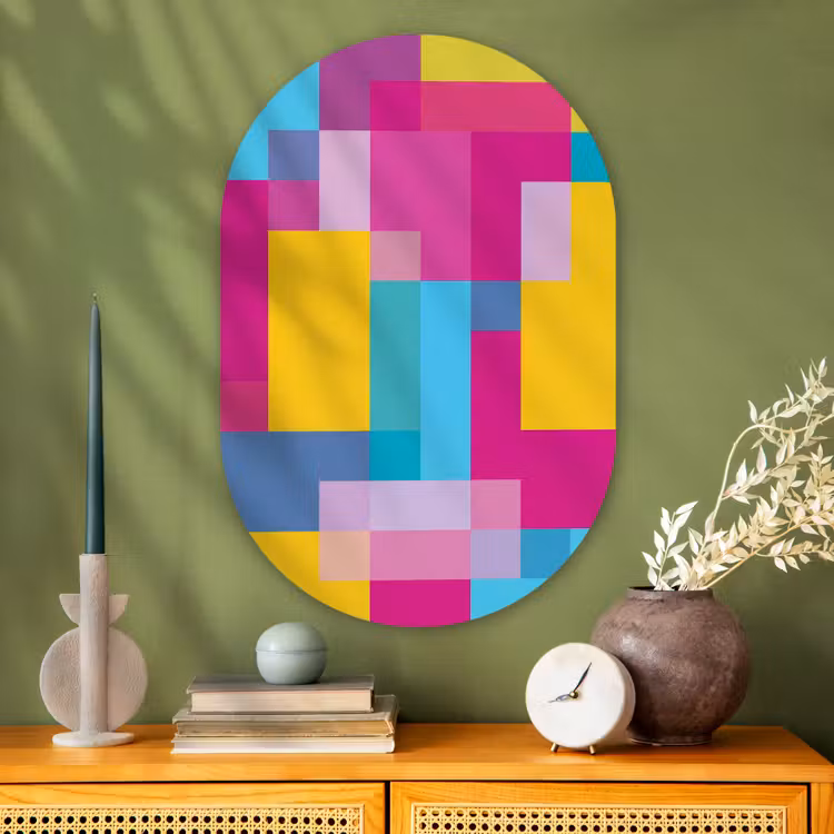 Muurovaal glas - Abstract - Geometrisch - Kunst - Kleurrijk - Modern — 2