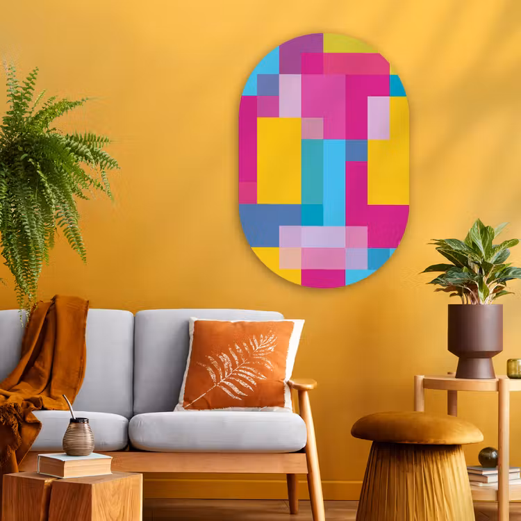 Muurovaal glas - Abstract - Geometrisch - Kunst - Kleurrijk - Modern — 3