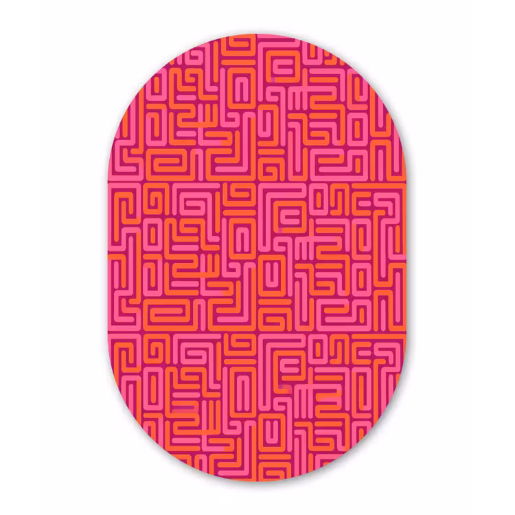 Muurovaal glas - Abstract - Patroon - Lijnen - Roze - Oranje — 1