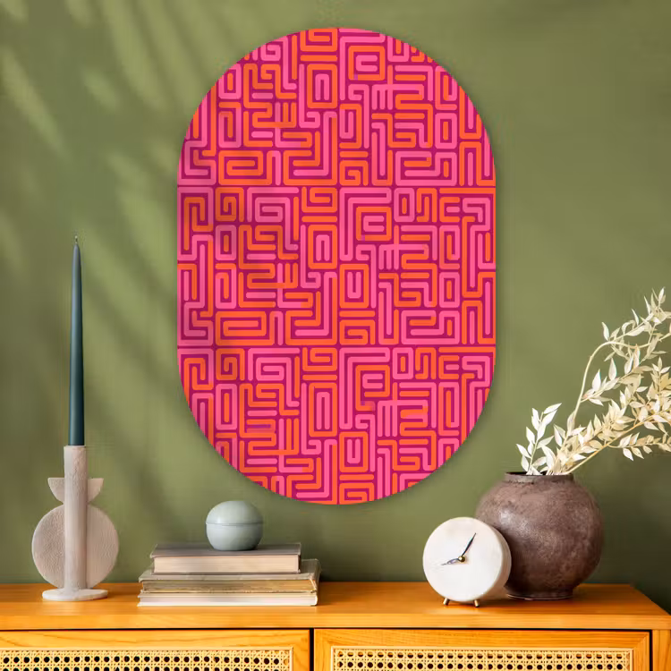 Muurovaal glas - Abstract - Patroon - Lijnen - Roze - Oranje — 2