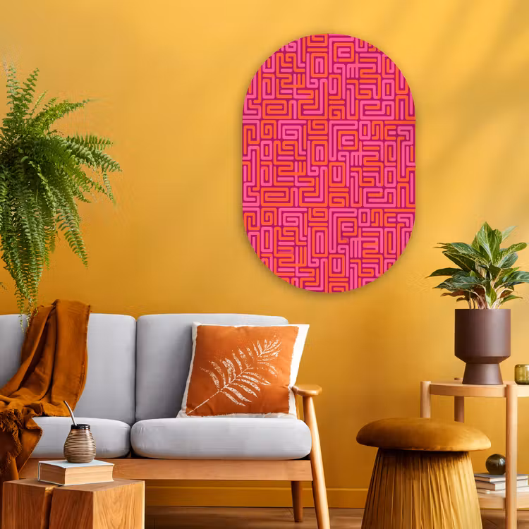 Muurovaal glas - Abstract - Patroon - Lijnen - Roze - Oranje — 3