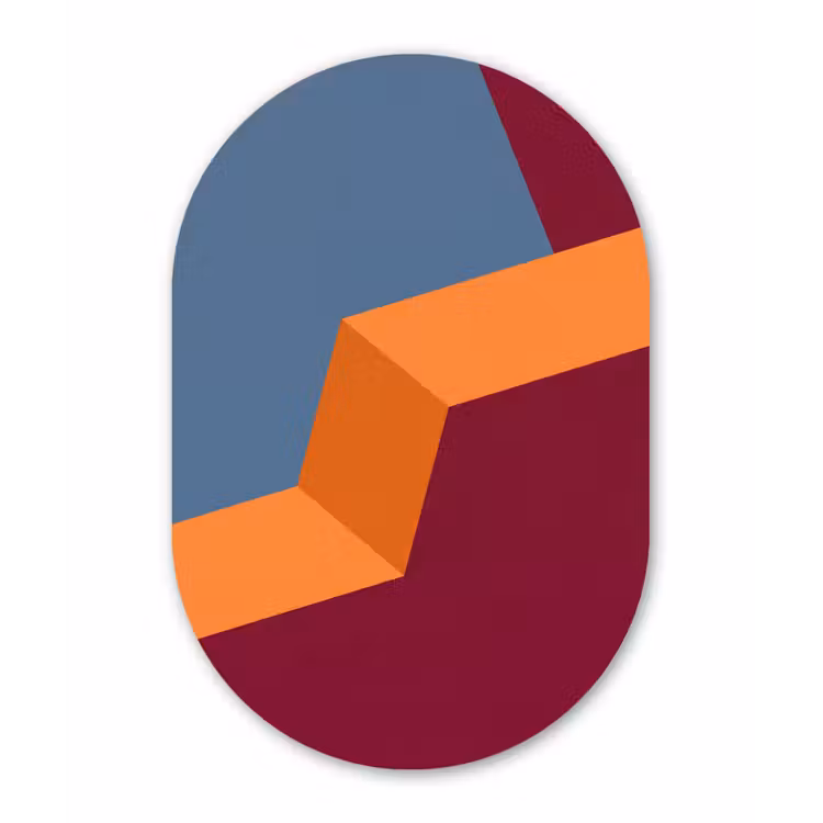 Muurovaal glas - Abstract - Vormen - Modern - Blauw - Oranje — 1