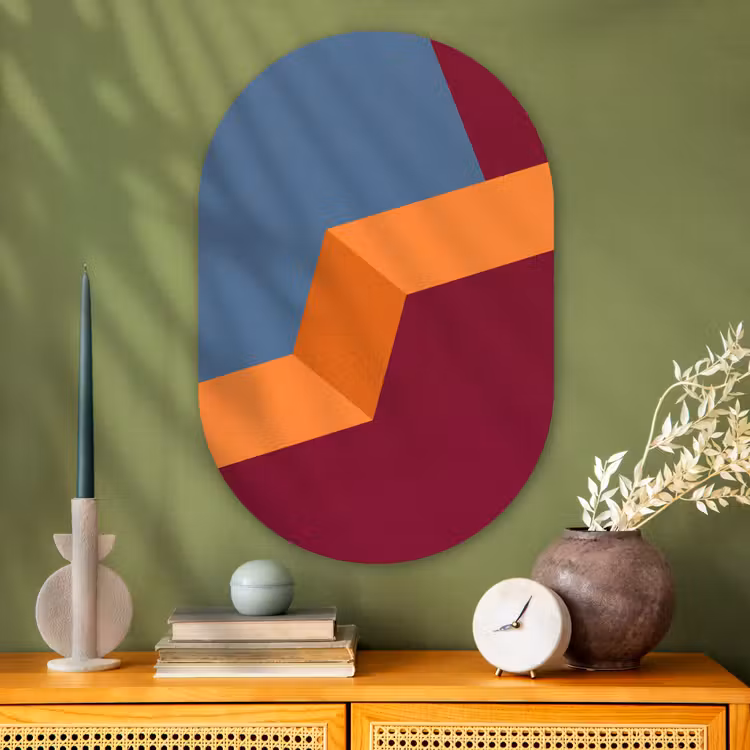 Muurovaal glas - Abstract - Vormen - Modern - Blauw - Oranje — 2
