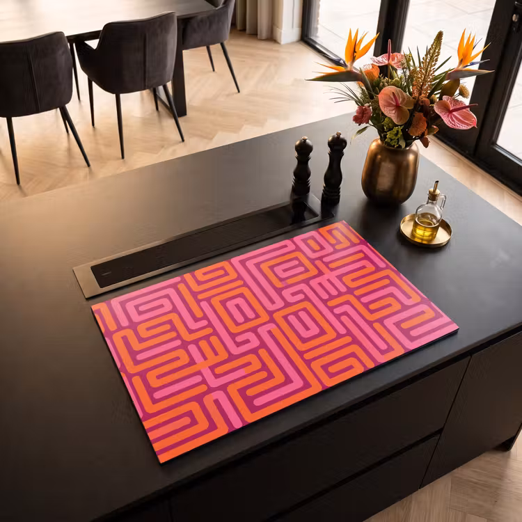 Inductiebeschermer - Abstract - Patroon - Lijnen - Roze - Oranje — 2