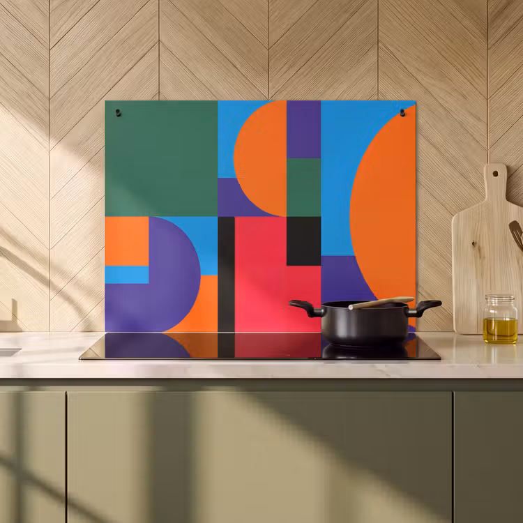 Inductiebeschermer & spatscherm (2in1) - Geometrisch - Abstract - Vormen - Kleurrijk - Modern — 2