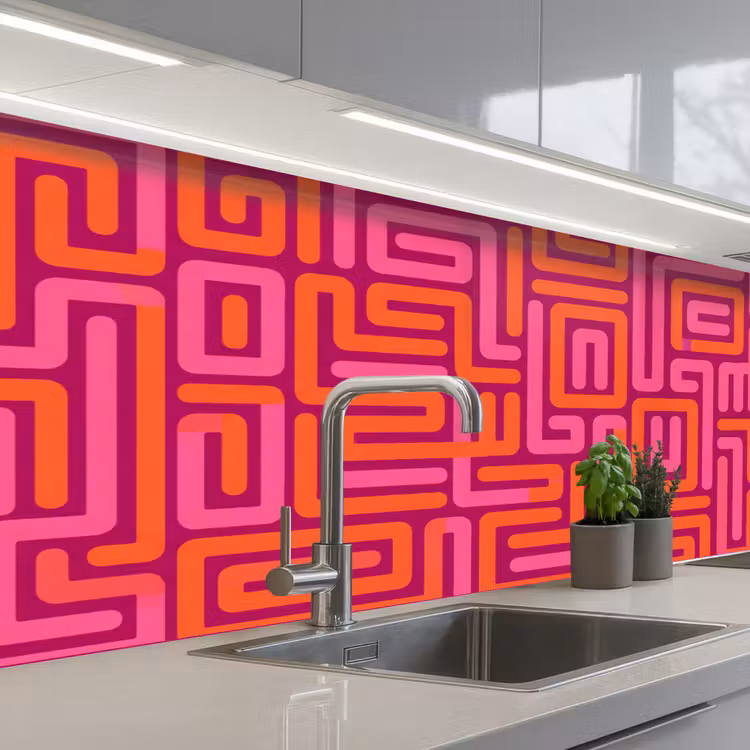 Keuken achterwand - Abstract - Patroon - Lijnen - Roze - Oranje — 2
