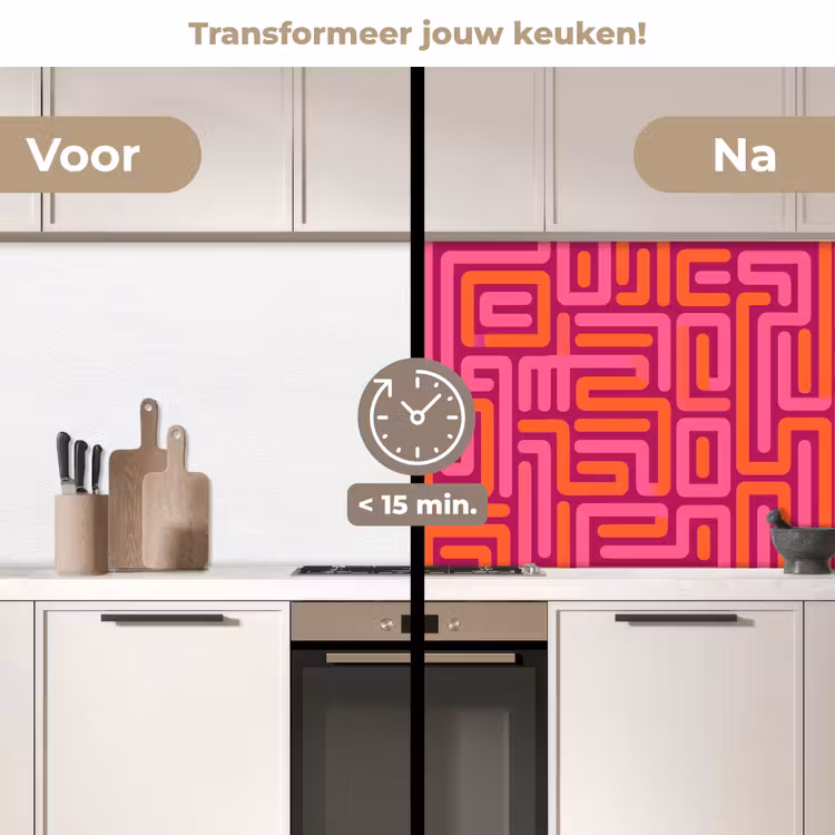 Keuken achterwand - Abstract - Patroon - Lijnen - Roze - Oranje — 3