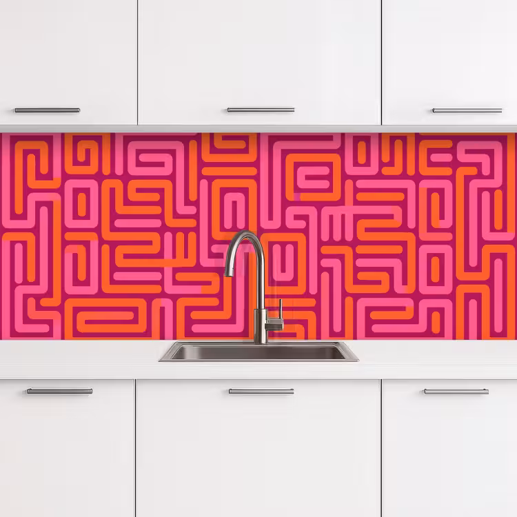 Keuken achterwand - Abstract - Patroon - Lijnen - Roze - Oranje — 4
