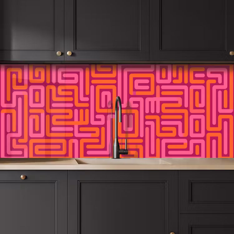 Keuken achterwand - Abstract - Patroon - Lijnen - Roze - Oranje — 6