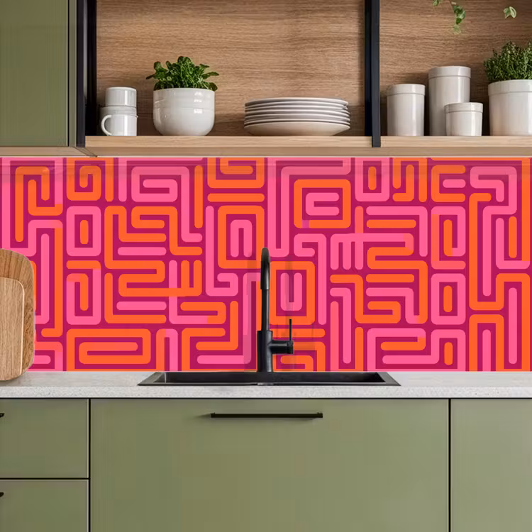 Keuken achterwand - Abstract - Patroon - Lijnen - Roze - Oranje — 8