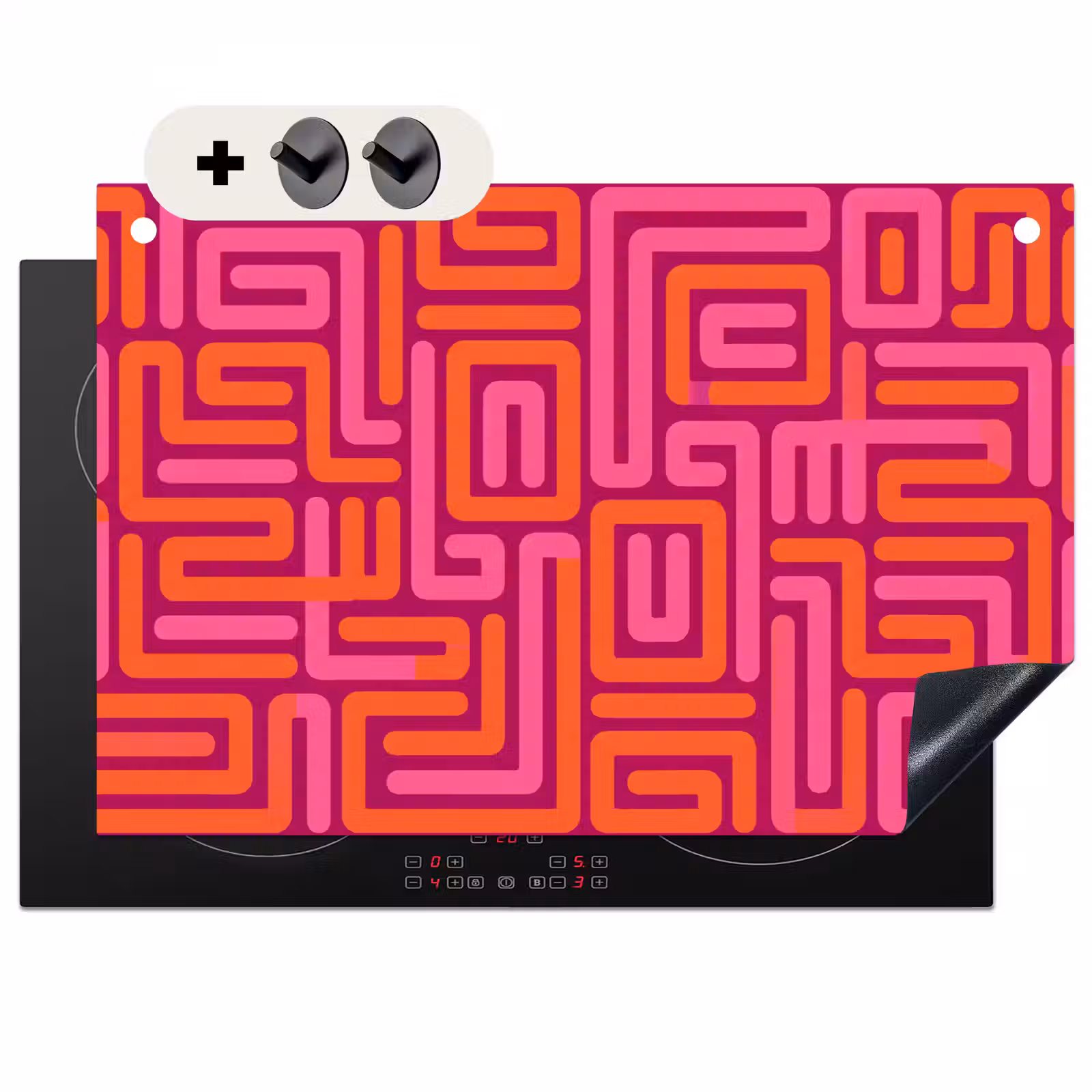 Inductiebeschermer & spatscherm (2in1) - Abstract - Patroon - Lijnen - Roze - Oranje — 1