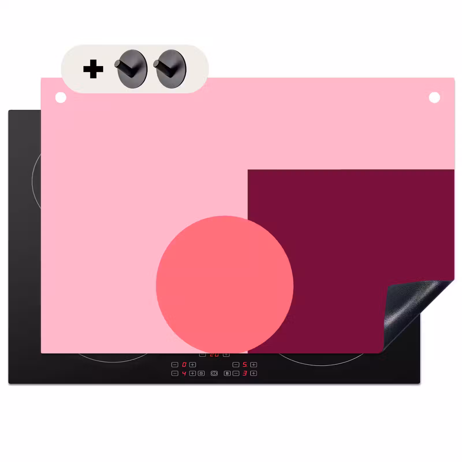 Inductiebeschermer & spatscherm (2in1) - Abstract - Vormen - Roze - Modern - Design — 1