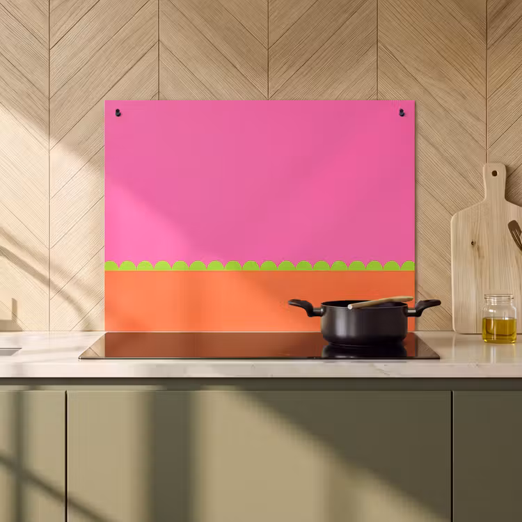 Inductiebeschermer & spatscherm (2in1) - Abstract - Geometrisch - Kleurblokken - Roze - Oranje — 2