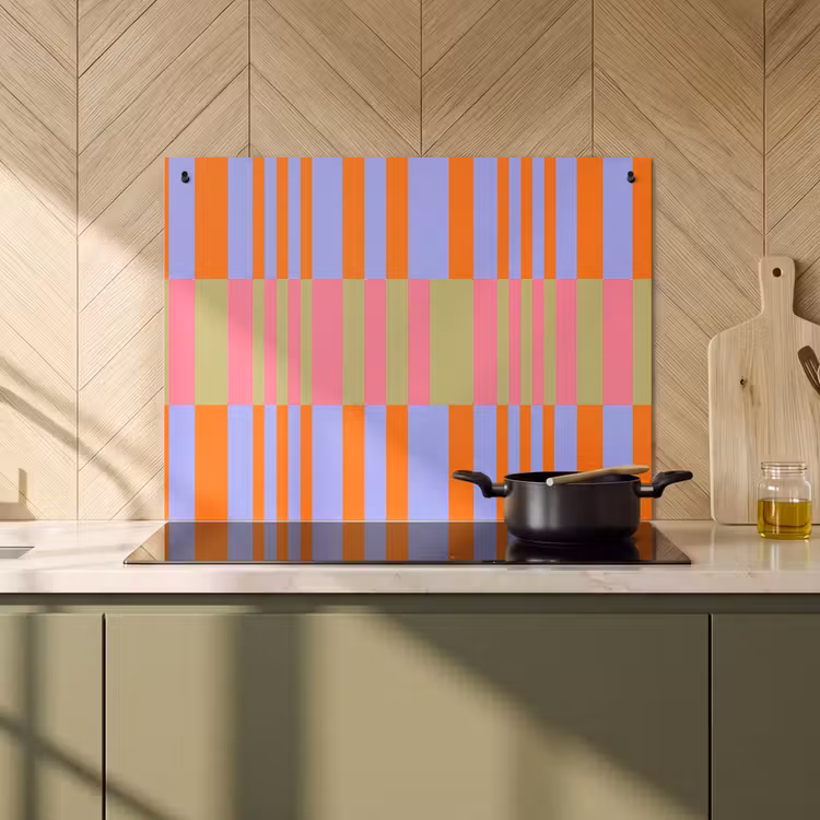 Inductiebeschermer & spatscherm (2in1) - Abstract - Patroon - Geometrisch - Kleurrijk - Modern — 2