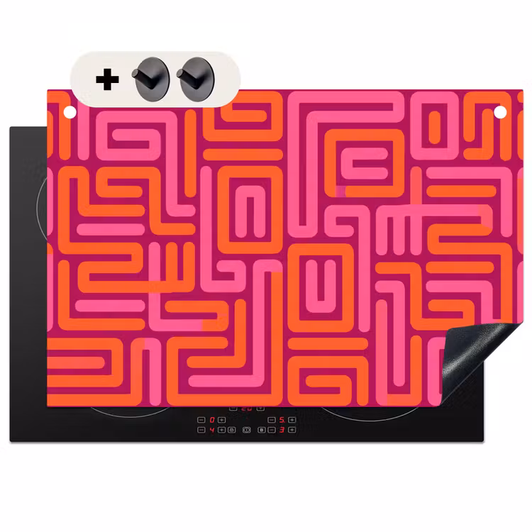 Inductiebeschermer & spatscherm (2in1) - Abstract - Patroon - Lijnen - Roze - Oranje — 1