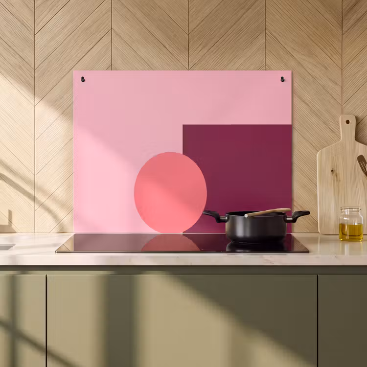 Inductiebeschermer & spatscherm (2in1) - Abstract - Vormen - Roze - Modern - Design — 2
