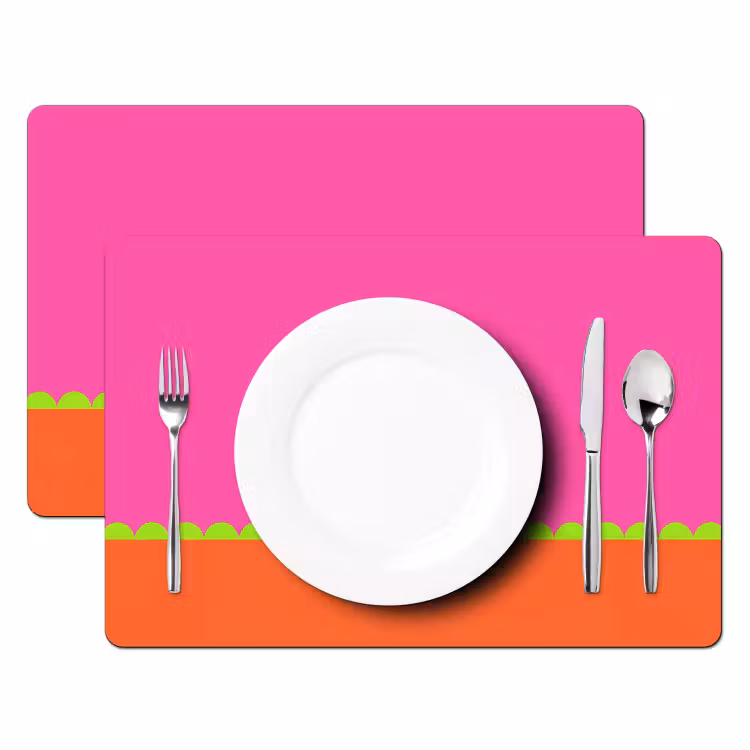 Placemat - 6 stuks - Abstract - Geometrisch - Kleurblokken - Roze - Oranje — 2