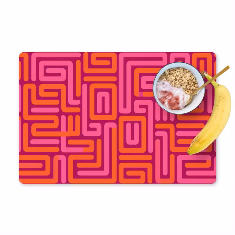 Placemat - 6 stuks - Abstract - Patroon - Lijnen - Roze - Oranje — 1