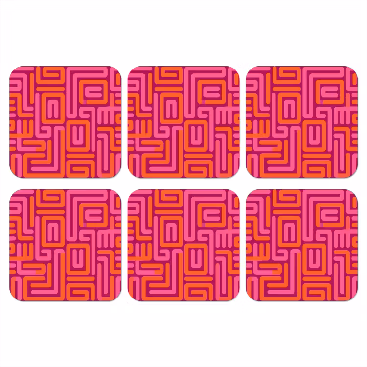 Onderzetter - Abstract - Patroon - Lijnen - Roze - Oranje — 1