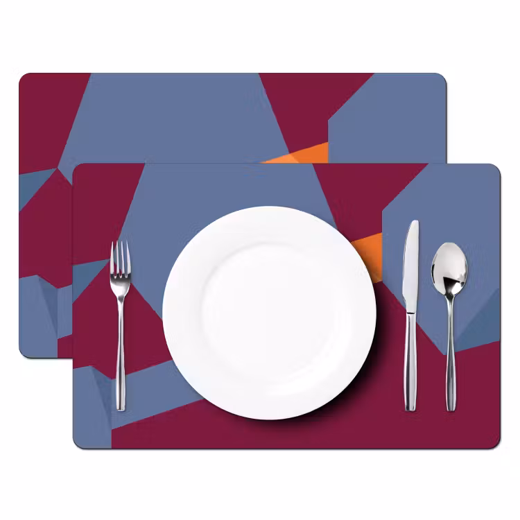 Placemat - 6 stuks - Abstract - Vormen - Modern - Blauw - Oranje — 2