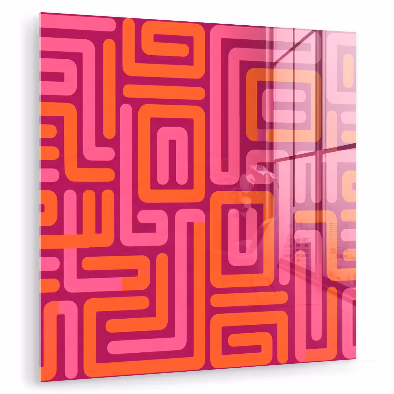 Glas schilderij - Abstract - Patroon - Lijnen - Roze - Oranje — 1