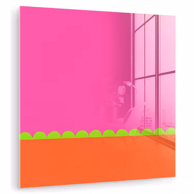 Glas schilderij - Abstract - Geometrisch - Kleurblokken - Roze - Oranje — 1