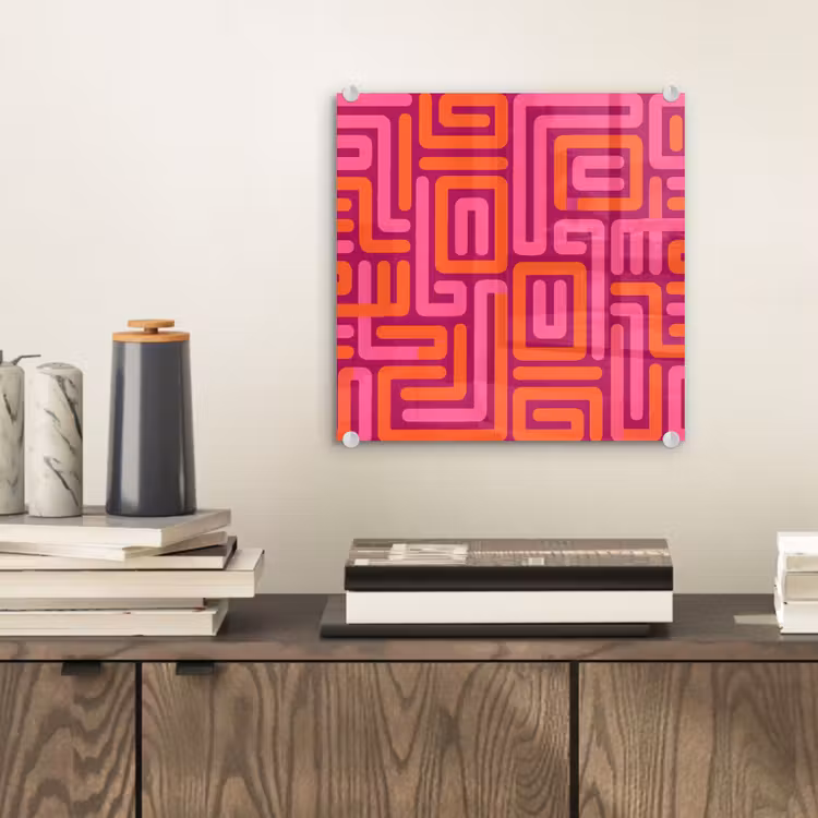Glas schilderij - Abstract - Patroon - Lijnen - Roze - Oranje — 2