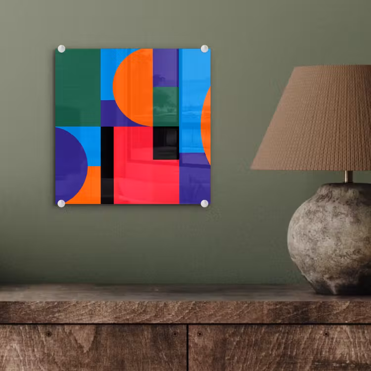 Glas schilderij - Geometrisch - Abstract - Vormen - Kleurrijk - Modern — 4