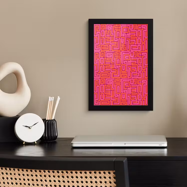 Poster met lijst - Abstract - Patroon - Lijnen - Roze - Oranje — 3
