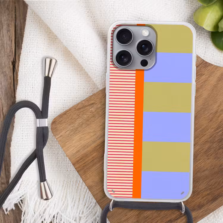 Telefoonhoesje met koord - Abstract - Geometrie - Strepen - Blokken - Rood — 3