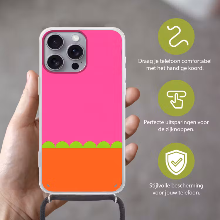 Telefoonhoesje met koord - Abstract - Geometrisch - Kleurblokken - Roze - Oranje — 4