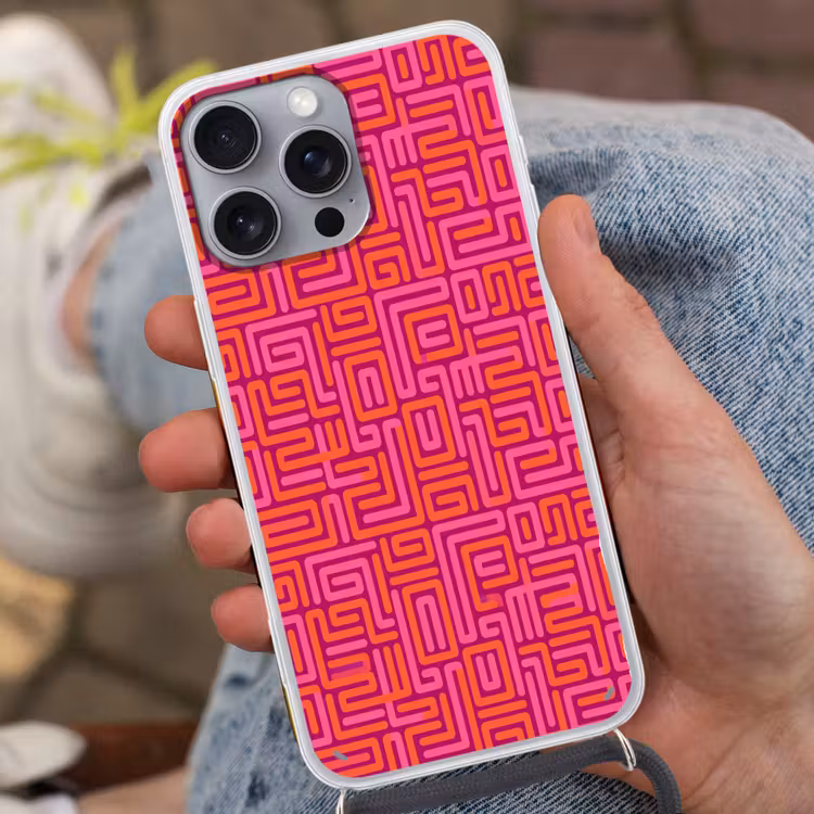 Telefoonhoesje met koord - Abstract - Patroon - Lijnen - Roze - Oranje — 2